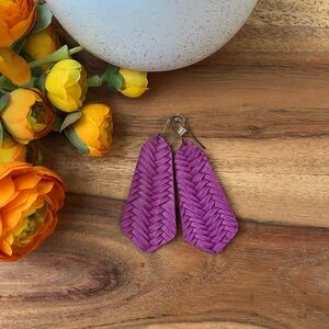 Eleven10 leather magenta leather earrings